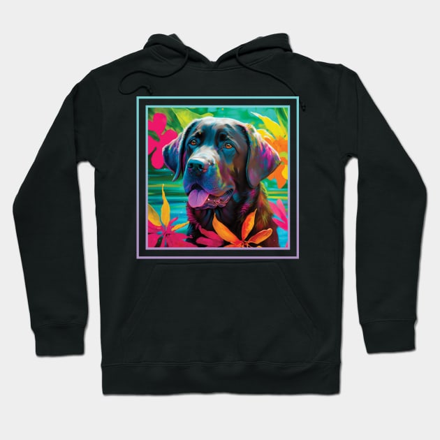 Loyal Labrador Retriever Floral Vibrant Tropical Digital Oil Painting Portrait Hoodie by ArtHouseFlunky